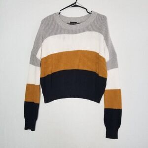 Ambiance Apparel Women's Sweater Large  Slouch Black Rust White Color Block